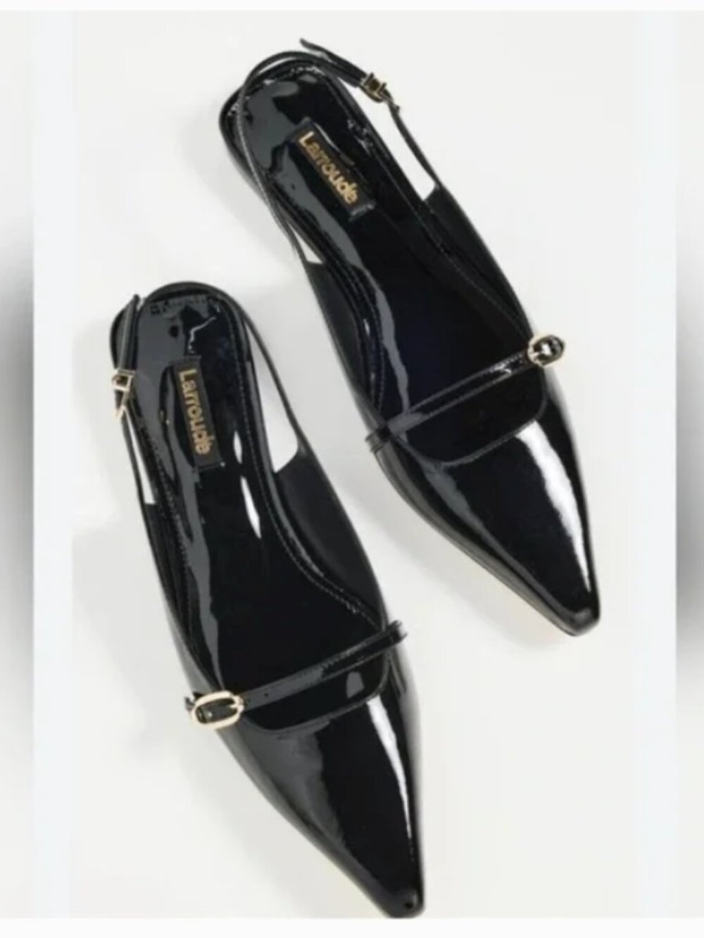 NWT NIB Larroude Ines Flat In Black Patent Leather 7.5 US/Black